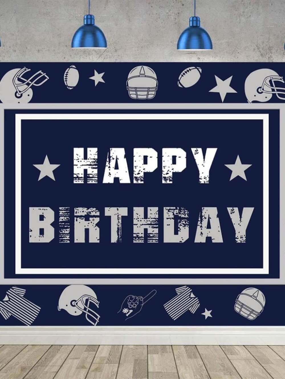 Football Backdrop for Birthday Party 7X5FT Navy Blue Cowboy Background